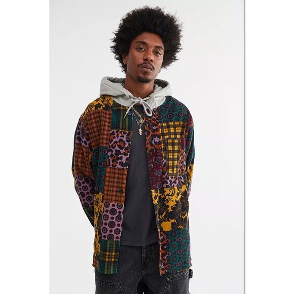 Urban Outfitters Men's Hooded Patterned Corduroy Overshirt Multicolor Size M - Picture 1 of 9